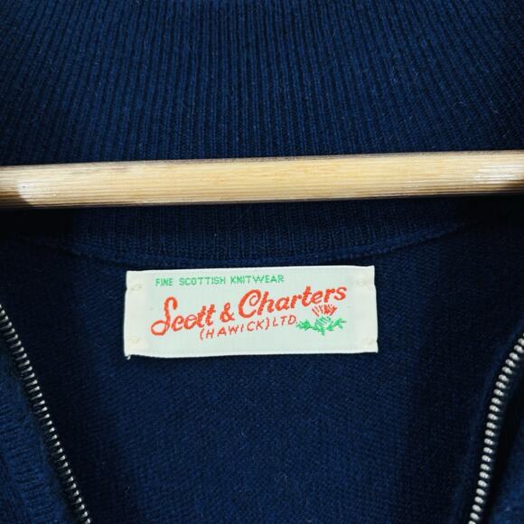 Vintage Scott & Charters Of Hawick Sweater 1/4 Zip 48 Large Cashmere Blend Blue - Picture 3 of 9